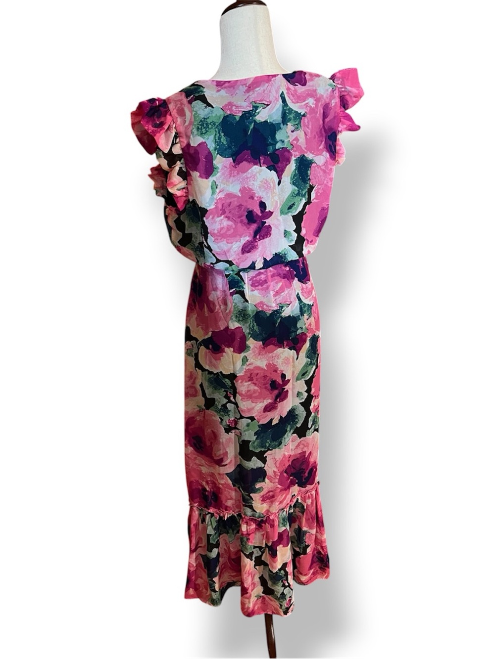 Nicole Miller, Size 12, Pink Floral Maxi Dress with Ruffled Hem - EUC - Picture 6 of 10